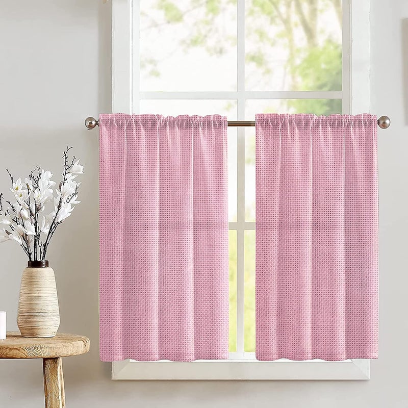 Faux Burlap Tier Window Valance 2 Piece Set Home Décor Bedroom Nursery Kitchen Window (Pink)